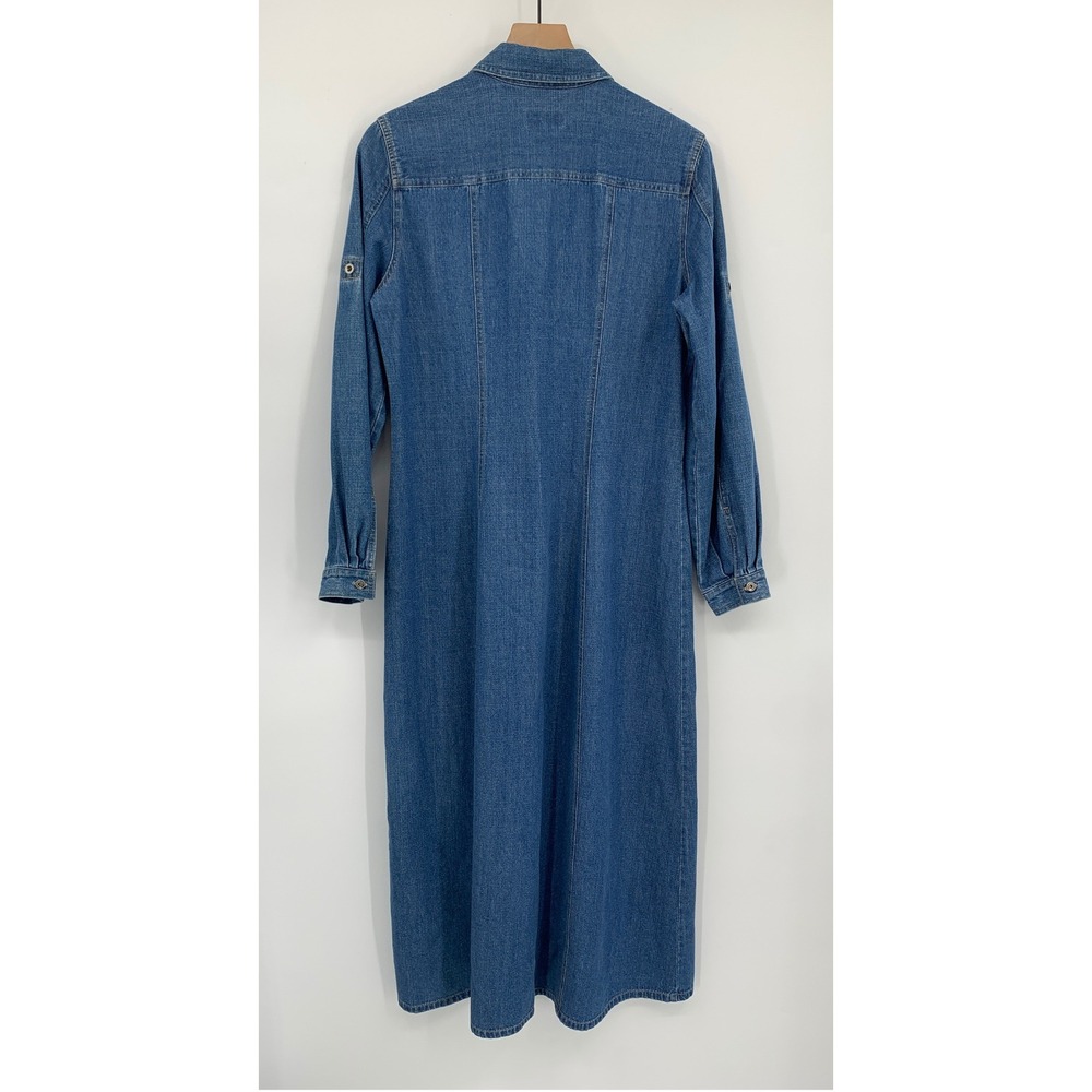 Vintage Liz Claiborne Denim Dress Womens 10 Blue Long Sleeve Button Maxi - Picture 4 of 9